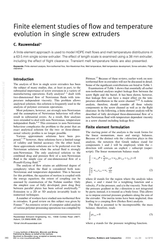 Finite element studies  of flow and temperature evolution in single screw extruders