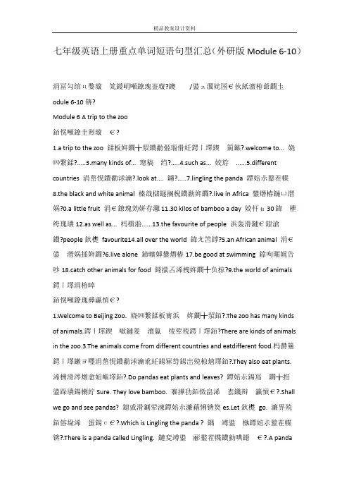 七年级英语上册重点单词短语句型汇总(外研版Module 6-10)