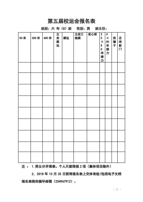 体育节校运会报名表(男)