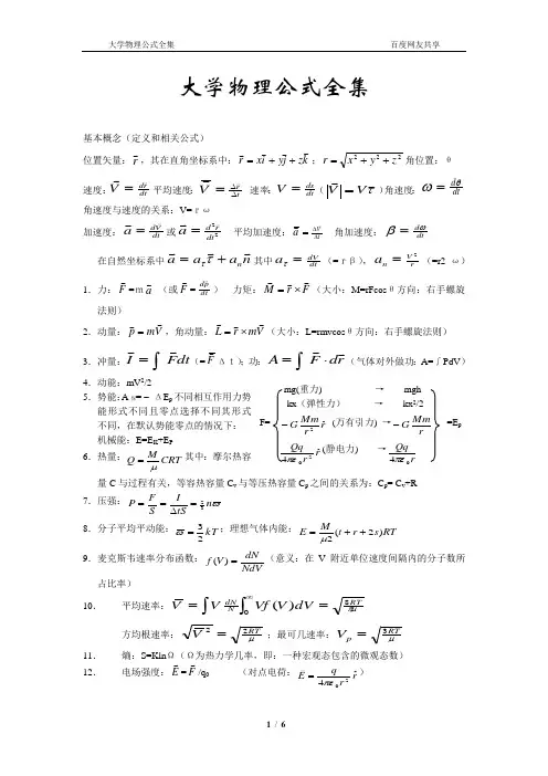 大学物理公式全集