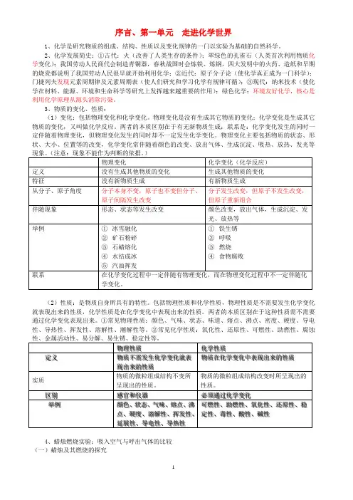 中考化学一轮复习 第1单元走进化学世界 人教新课标版