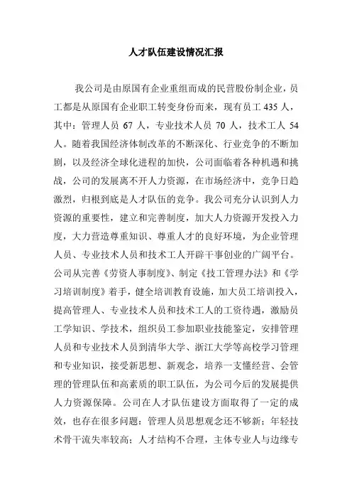 人才队伍建设情况汇报