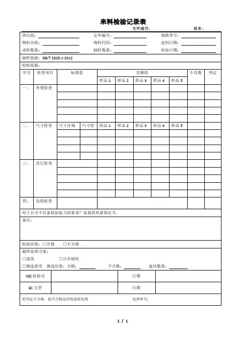 来料检验记录表(模板)