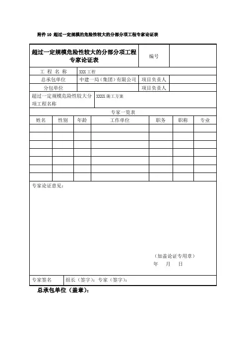 危险性较大的分部分项工程专家论证表