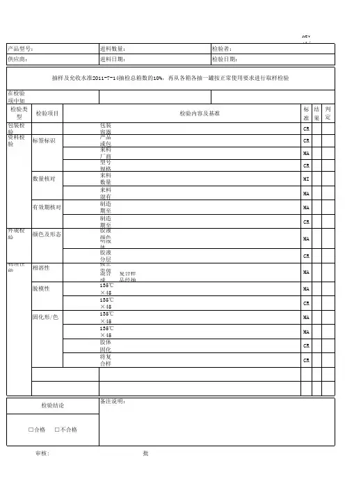 FR-68环氧树脂进料检验报告