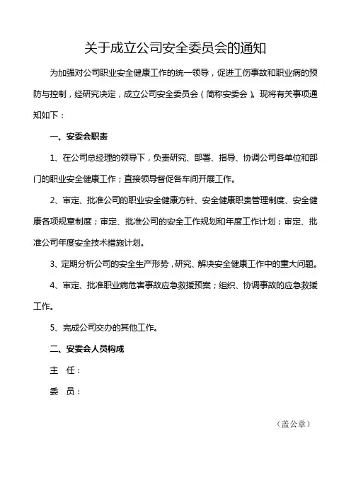 公司安委会成立文件