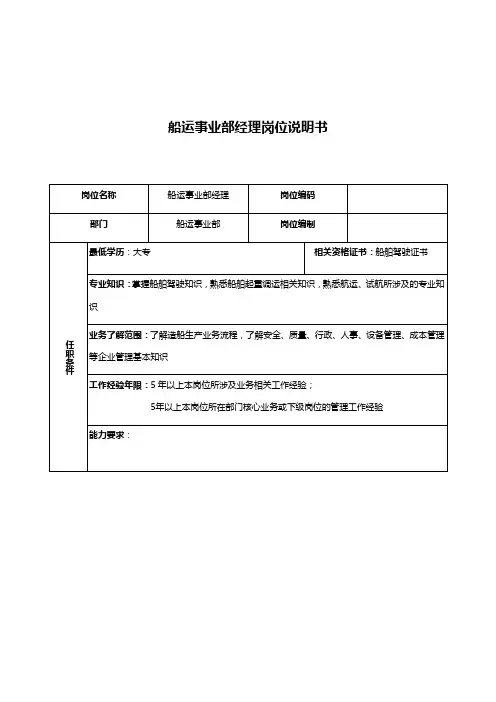 船运事业部经理岗位职责