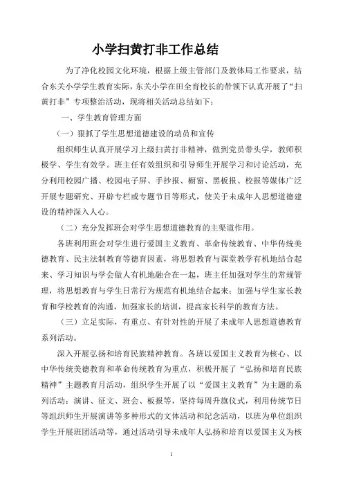 小学扫黄打非专项整治工作总结
