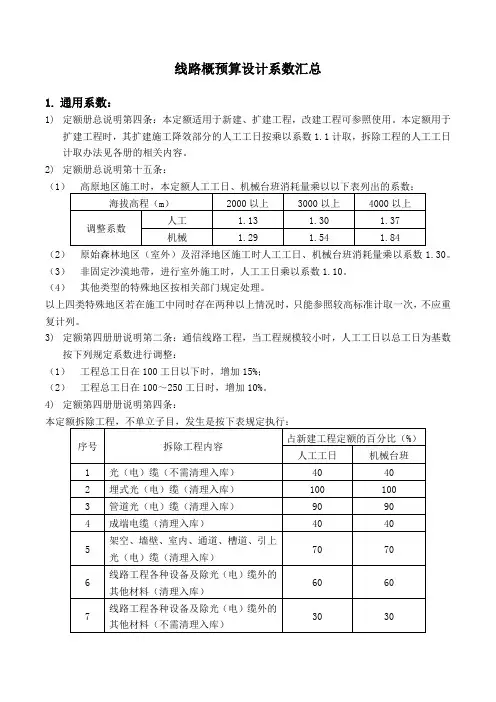 线路概预算设计系数