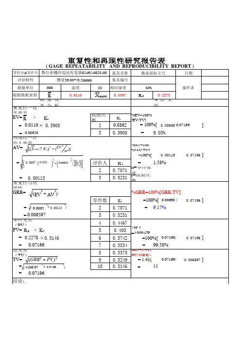 GRR计算公式表格