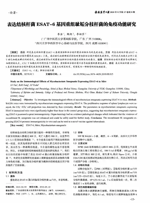 表达结核杆菌ESAT-6基因重组耻垢分枝杆菌的免疫功能研究
