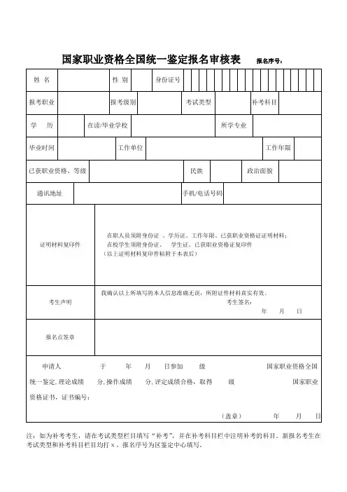 人力资源考试工作证明及报名表