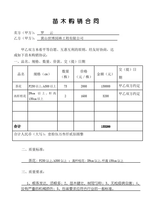苗木销售合同-范本