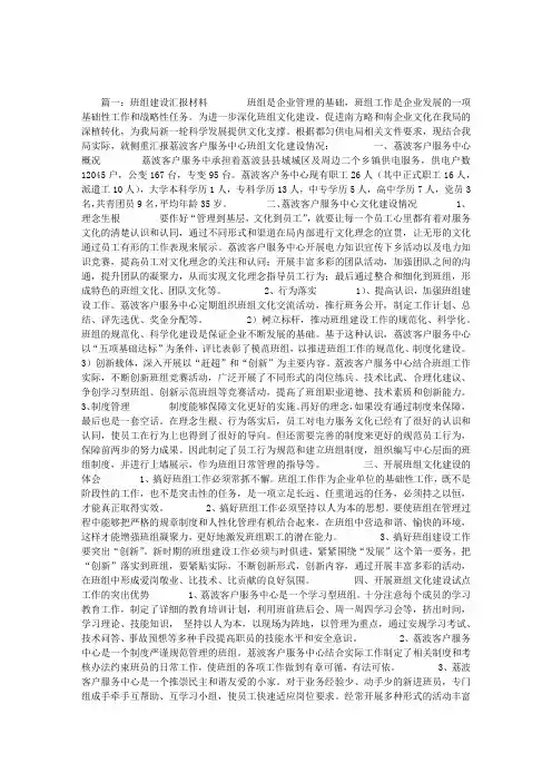 班组建设汇报材料 2
