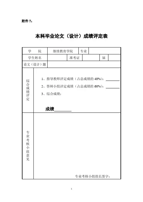 毕业论文成绩评定表(经典模板建议收藏)