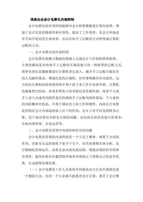 浅谈企业会计电算化内部控制