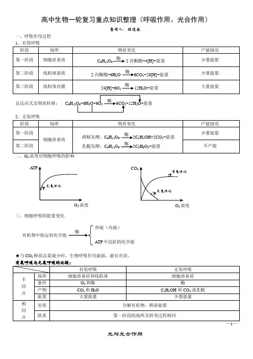 高考生物一轮复习重点知识整理(光合作用、呼吸作用)