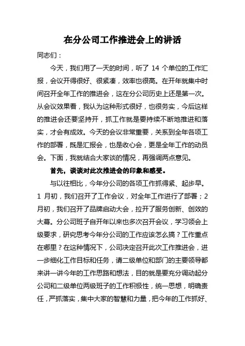在工作推进会上的讲话