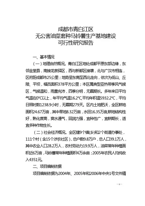 油菜套种马铃薯可行性研究报告