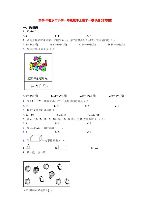 2020年衡水市小学一年级数学上期末一模试题(含答案)