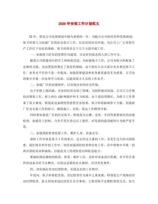 2020年安保工作计划范文