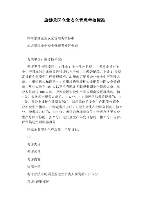旅游景区企业安全管理考核标准
