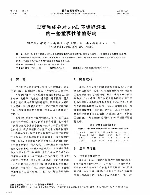 应变和成分对316L不锈钢纤维的一些重要性能的影响