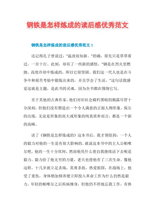 钢铁是怎样炼成的读后感优秀范文 2