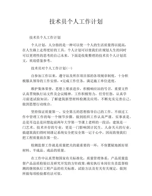技术员个人工作计划 2