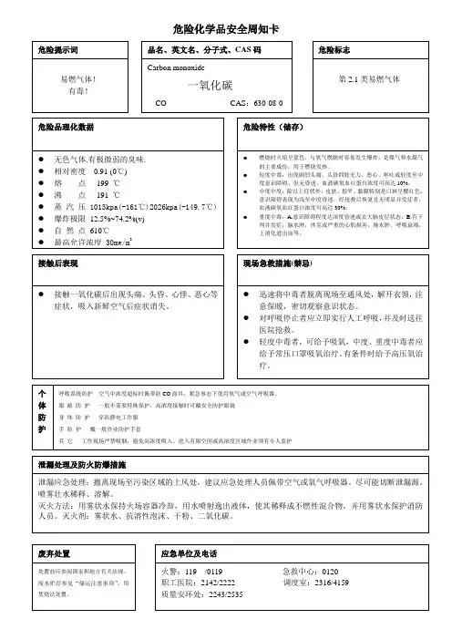 危险化学品安全周知卡(co)