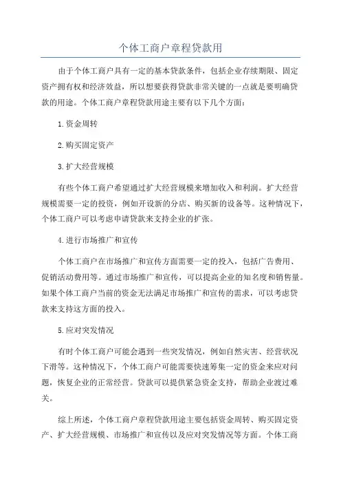 个体工商户章程贷款用