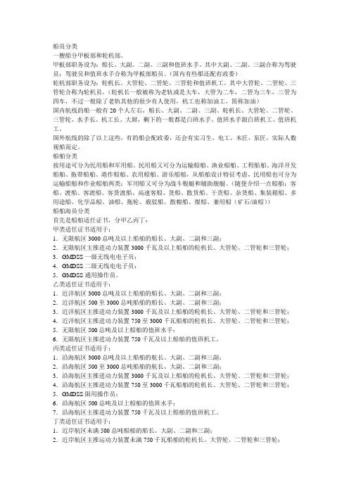 船员分类,船舶分类及船舶适用证书