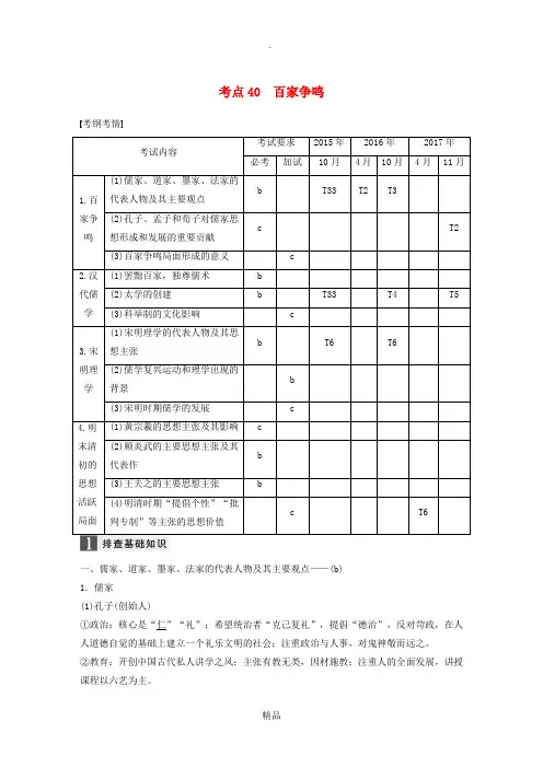 (浙江选考)201X版高考历史一轮总复习 专题十六 中国传统文化主流思想的演变 考点40 百家争鸣学