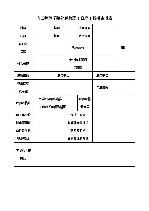 内江师范学院 外聘兼职(客座)教授审批表