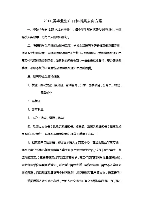 2011届毕业生户口和档案去向方案
