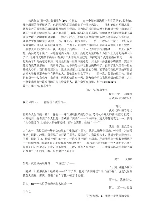 那一次,我很生气(600字)作文