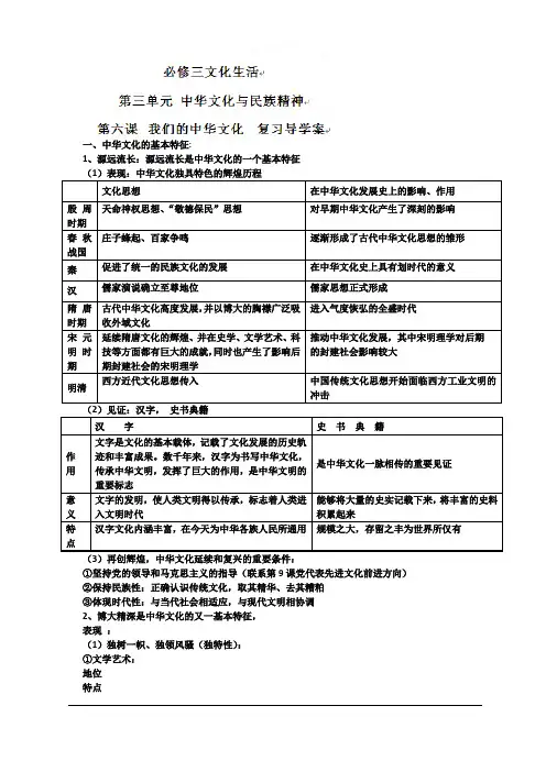 一轮复习学案：第6课  我们的中华文化