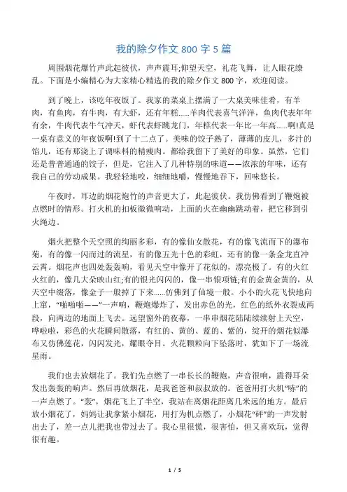 我的除夕作文800字5篇