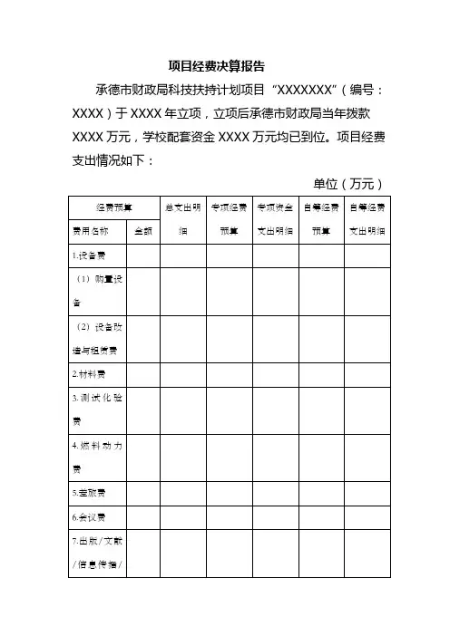 项目经费决算报告