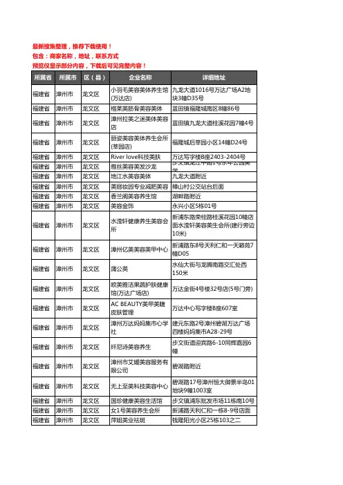 新版福建省漳州市龙文区美容院企业公司商家户名录单联系方式地址大全116家