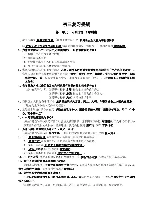 初三政治复习提纲全部