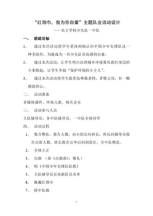 红领巾,我为你自豪主题队会设计方案