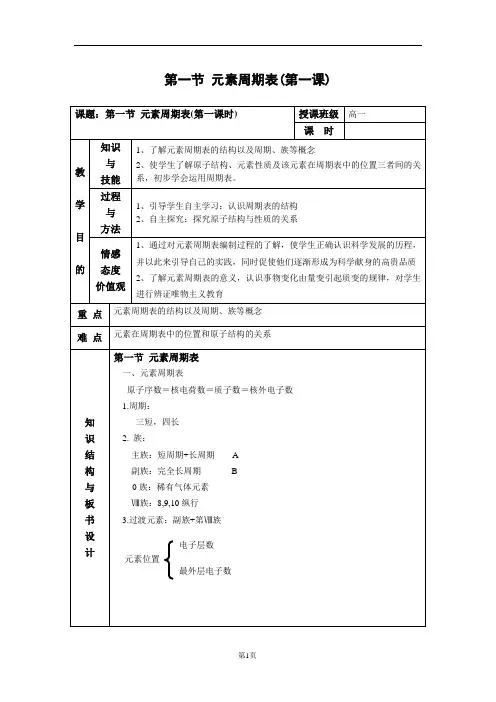 必修二元素周期表(第一课时)教案