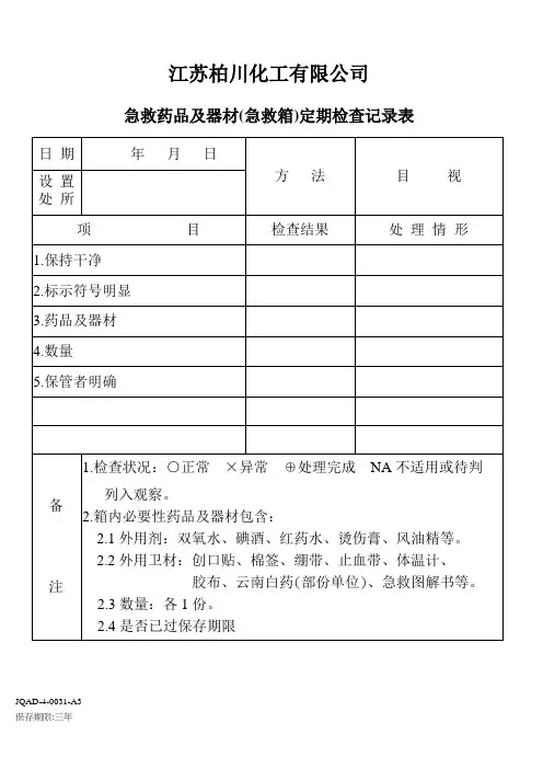 急救药品及器材急救箱定期检查记录表