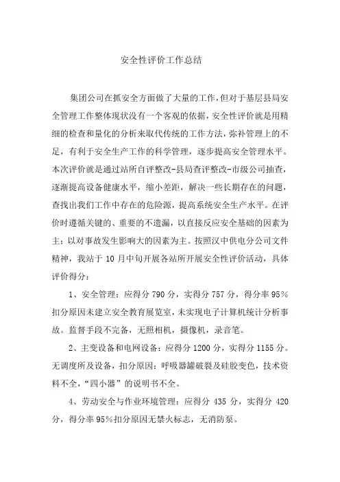 安全性评价工作总结