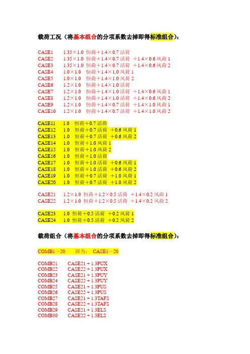 钢结构设计常用荷载组合
