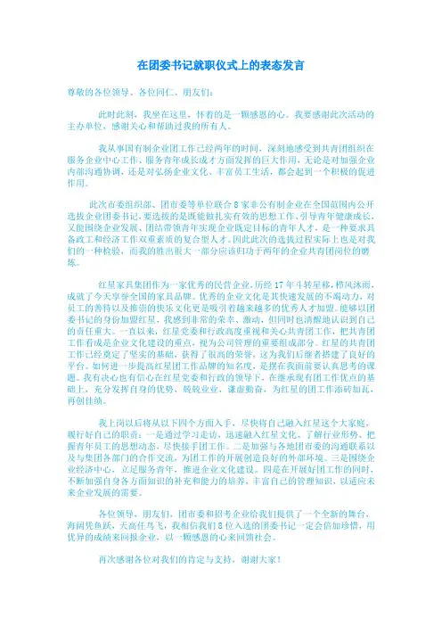 在团委书记就职仪式上的表态发言