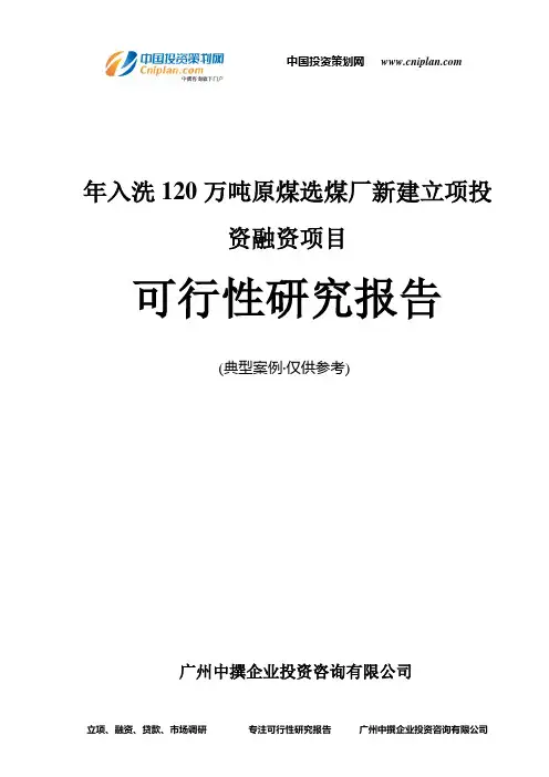 年入洗120万吨原煤选煤厂新建融资投资立项项目可行性研究报告(中撰咨询)