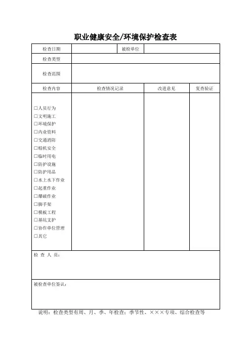 职业健康安全环境保护检查表