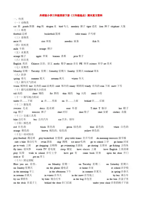 新外研版小学三年级英语下册(三年级起点)期末复习知识点归纳 2